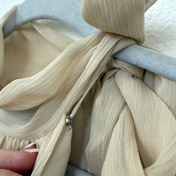 THEORY Halter Bow Top Silk Crinkle Sleeveless Tan Minimalist Size S - Picture 6 of 6